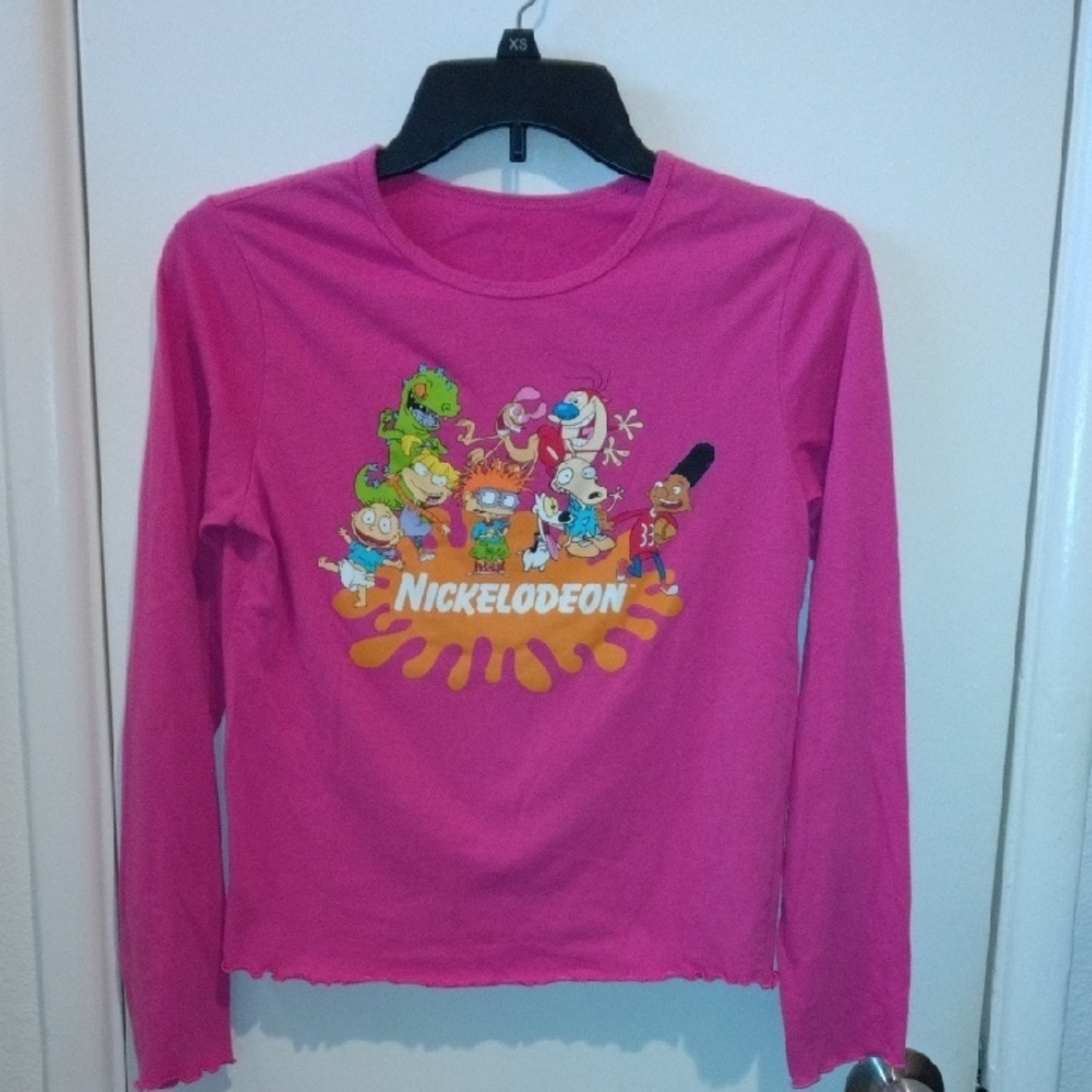 Nickelodeon Pink Long Sleeve Tee with Cartoon Graphic